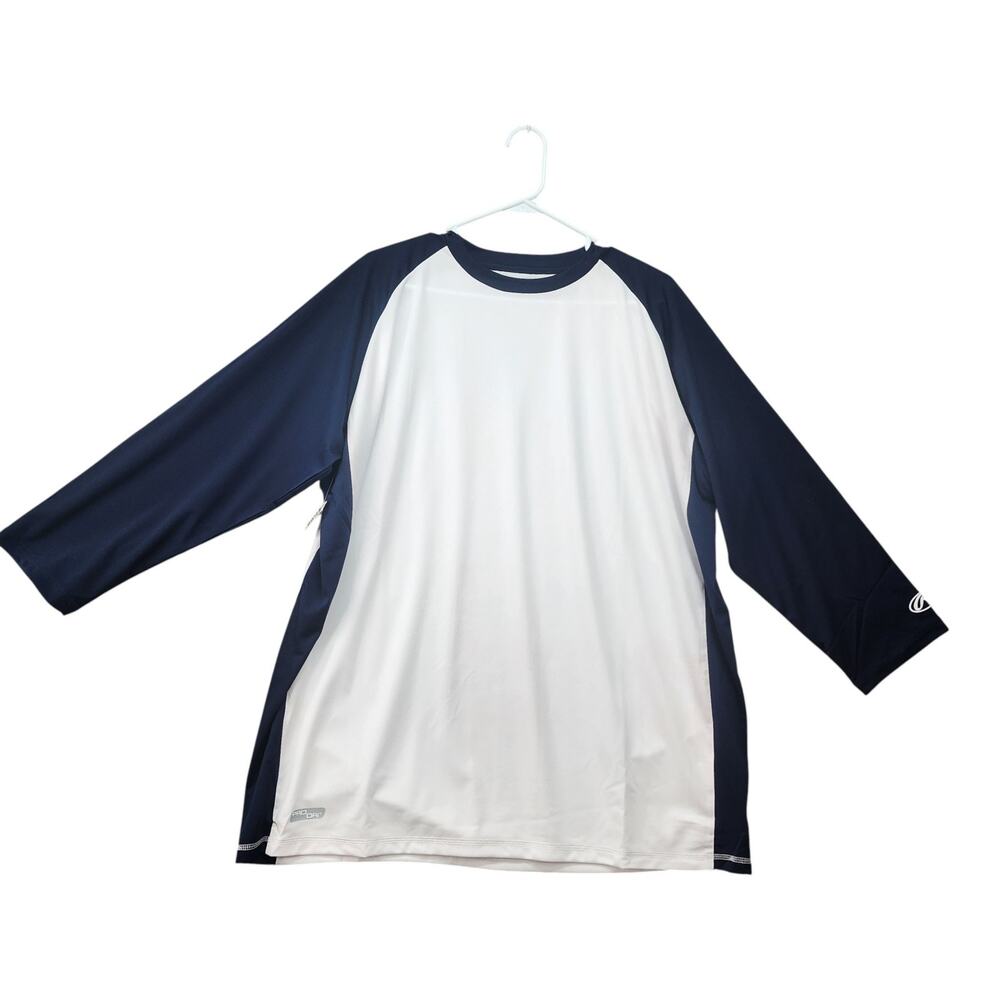 NWT Rawlings Men’s XL Baseball Shirt Blue White Raglan 3/4 Sleeve Pro Dry